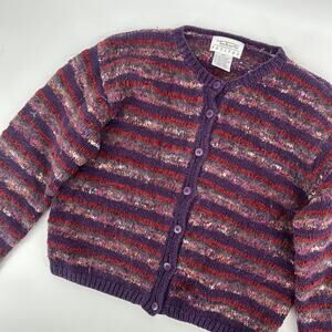 Vintage Talbots Cardigan Womens SP Purple Knit Wool Blend Textured Striped 90s